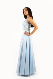 'JASMINE' Beaded Embroidery V-Mesh Chiffon Empire | Baby Blue