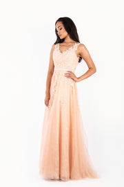 'CLAIRE' Lace Applique Tulle Empire | Peach Pink