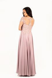 'AISHA' Lace Applique Sleeve Chiffon Empire | Mauve