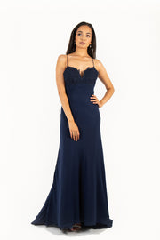 'ANNA' Lace Applique Sweetheart Chiffon Flare-Cut | Navy