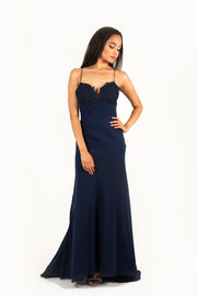 'ANNA' Lace Applique Sweetheart Chiffon Flare-Cut | Navy