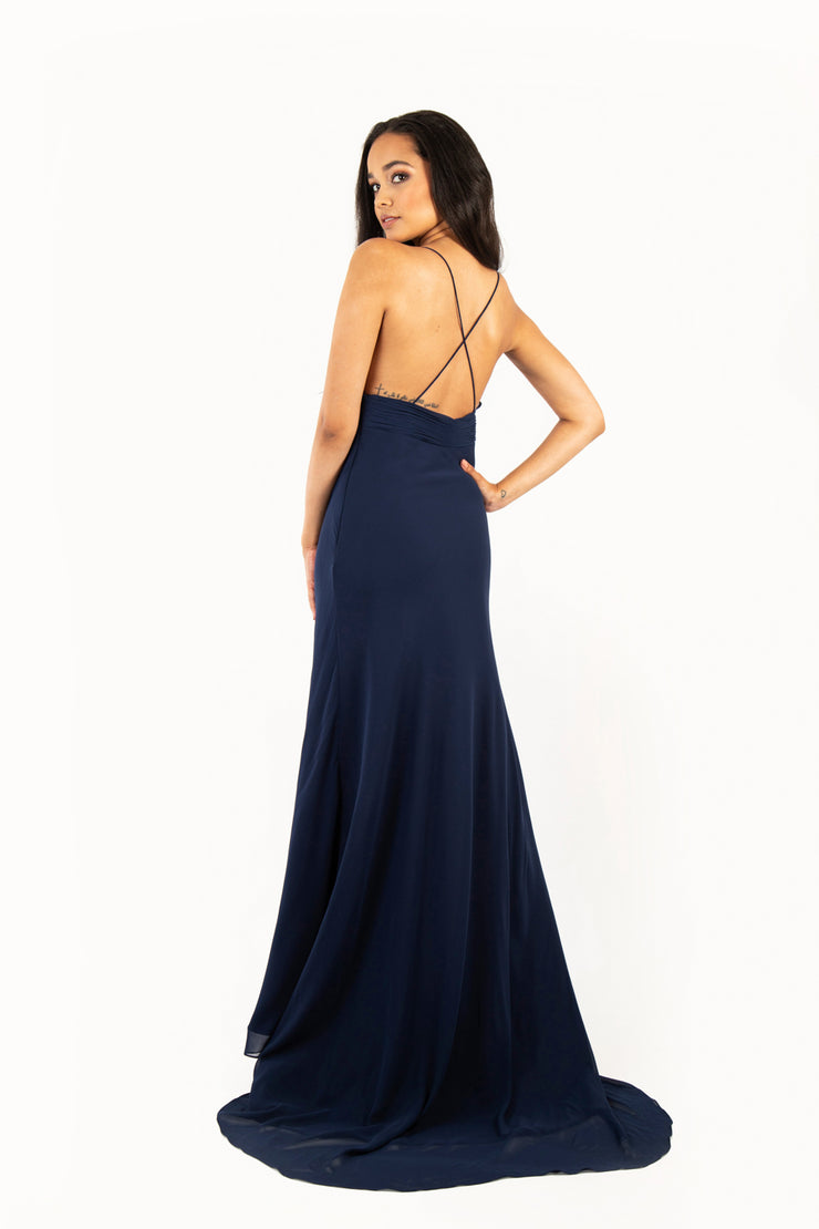 'ANNA' Lace Applique Sweetheart Chiffon Flare-Cut | Navy