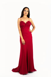 'ANNA' Lace Applique Sweetheart Chiffon Flare-Cut | Wine Red