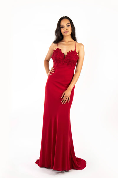'ANNA' Lace Applique Sweetheart Chiffon Flare-Cut | Wine Red