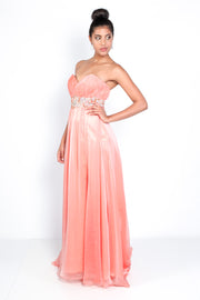 'MELISSA' Pleated Strapless Beaded Chiffon Empire | Peach