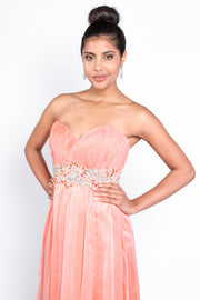 'MELISSA' Pleated Strapless Beaded Chiffon Empire | Peach