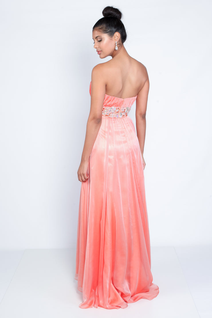 'MELISSA' Pleated Strapless Beaded Chiffon Empire | Peach