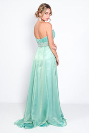 'MELISSA' Pleated Strapless Beaded Chiffon Empire | Mint Green