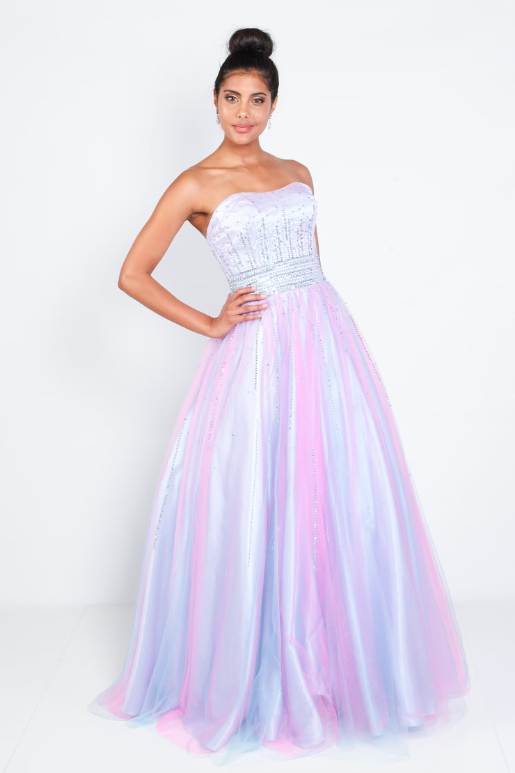 'UNICORN' Waterfall Beaded Tulle Ball Gown | Pink Blue