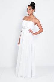 'MICHELLE' Strapless Beaded Belt Chiffon Empire | White