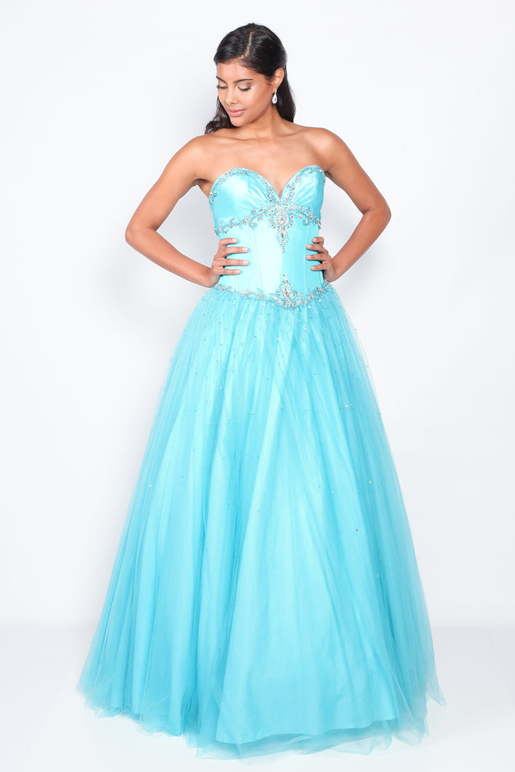 'FROZEN' Beaded Strapless Sweetheart Ball Gown | Aqua Blue