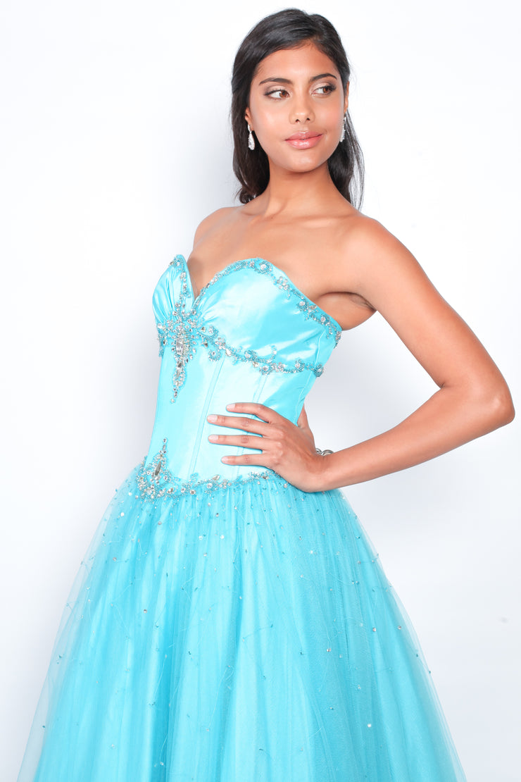 'FROZEN' Beaded Strapless Sweetheart Ball Gown | Aqua Blue