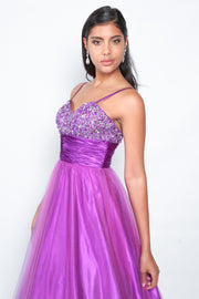 'KEISHA' Beaded Sweetheart Strap Tulle Ball Gown | Purple Pink