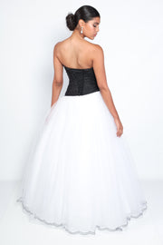 'SENORITA' Embroidered Bodice Bow Tulle Ball Gown | Black White