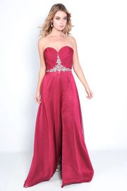 'ROYALE' Beaded Sweetheart Chiffon Empire | Cerise Red