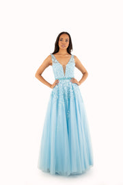 'WILLOW' Beaded Lace Applique Tulle A-Line | Light Blue