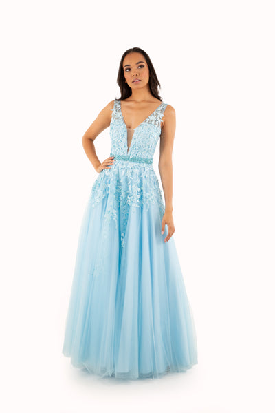 'WILLOW' Beaded Lace Applique Tulle A-Line | Light Blue
