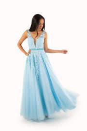 'WILLOW' Beaded Lace Applique Tulle A-Line | Light Blue