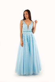 'WILLOW' Beaded Lace Applique Tulle A-Line | Light Blue