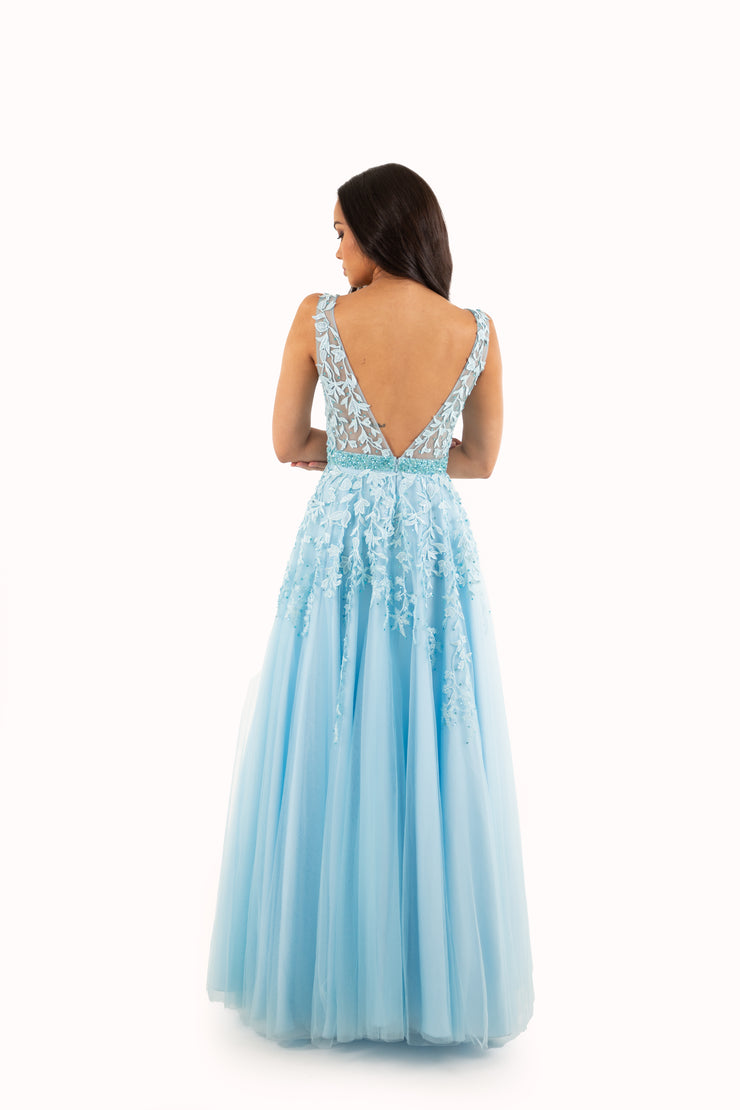 'WILLOW' Beaded Lace Applique Tulle A-Line | Light Blue