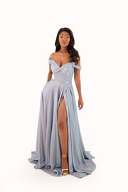 'BELLE' Off Shoulder Sweetheart Empire Train | Glitter Blue/Pink