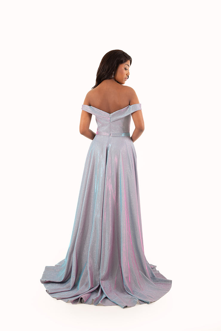 'BELLE' Off Shoulder Sweetheart Empire Train | Glitter Blue/Pink