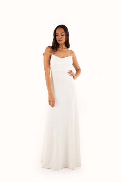'LEAH' Jersey Cowl Neck Open Back Fitted Dress - White