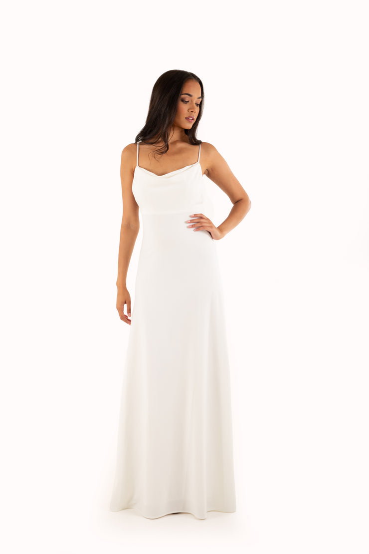 'LEAH' Jersey Cowl Neck Open Back Fitted Dress | White