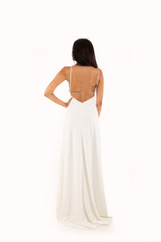 'LEAH' Jersey Cowl Neck Open Back Fitted Dress | White