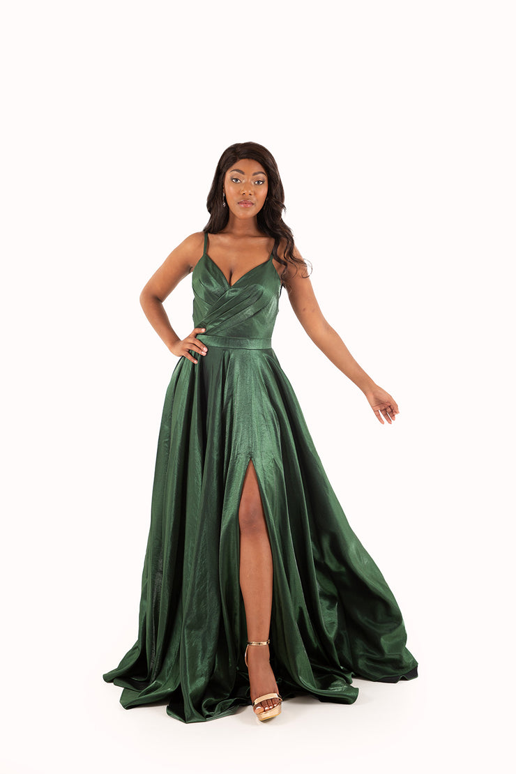 'HARPER' Pleated Sweetheart Open Back Empire | Emerald