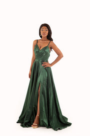 'HARPER' Pleated Sweetheart Open Back Empire | Emerald