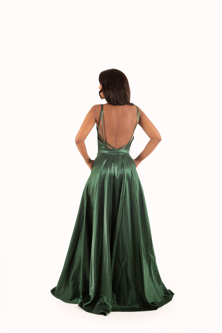 'HARPER' Pleated Sweetheart Open Back Empire | Emerald