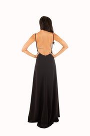 'LEAH' Jersey Cowl Neck Open Back Fitted Dress | Black