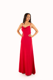 'LEAH' Jersey Cowl Neck Open Back Fitted Dress | Red