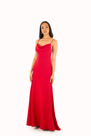 'LEAH' Jersey Cowl Neck Open Back Fitted Dress | Red