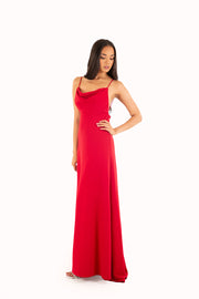 'LEAH' Jersey Cowl Neck Open Back Fitted Dress | Red