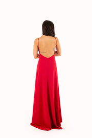 'LEAH' Jersey Cowl Neck Open Back Fitted Dress | Red