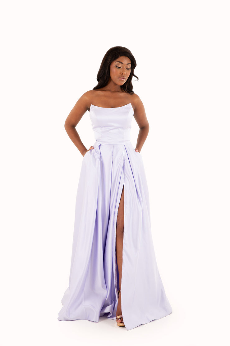 'ROSE' Scoop Neck Open Back Satin Dress | Lilac