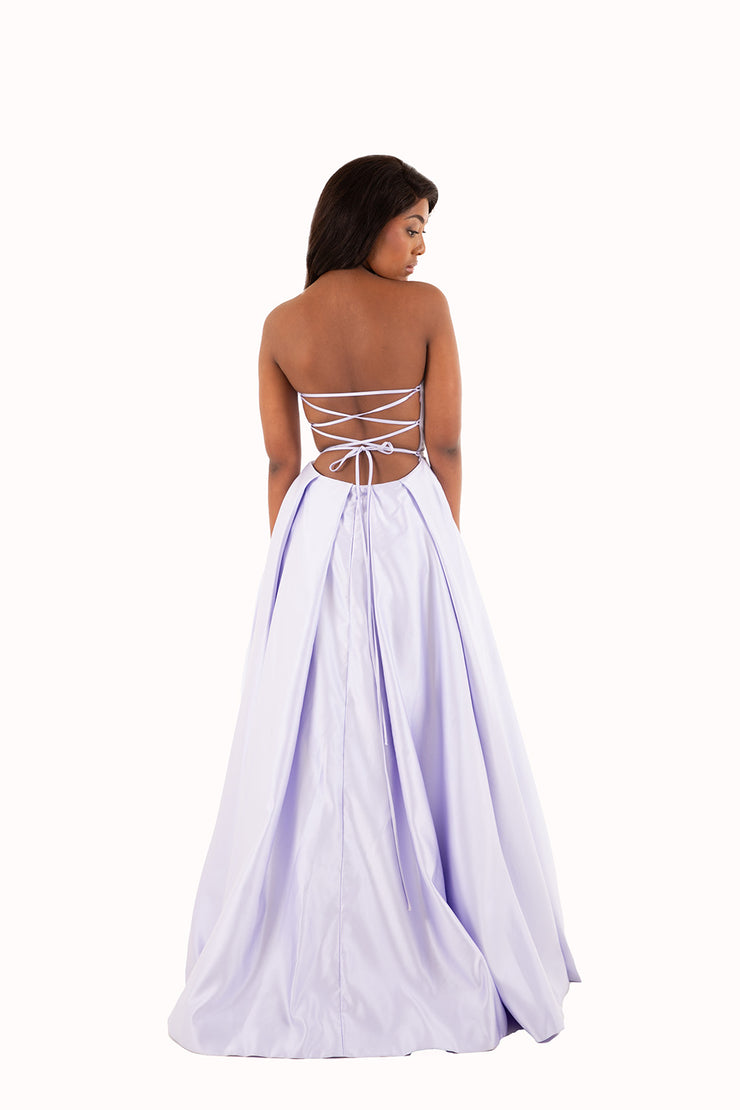 'ROSE' Scoop Neck Open Back Satin Dress | Lilac