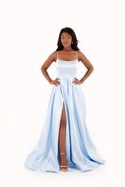 'PIPER' Round Strap Pleated Satin Empire | Baby Blue