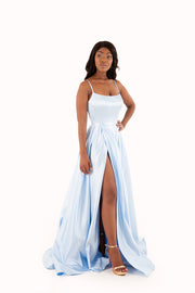 'PIPER' Round Strap Pleated Satin Empire | Baby Blue