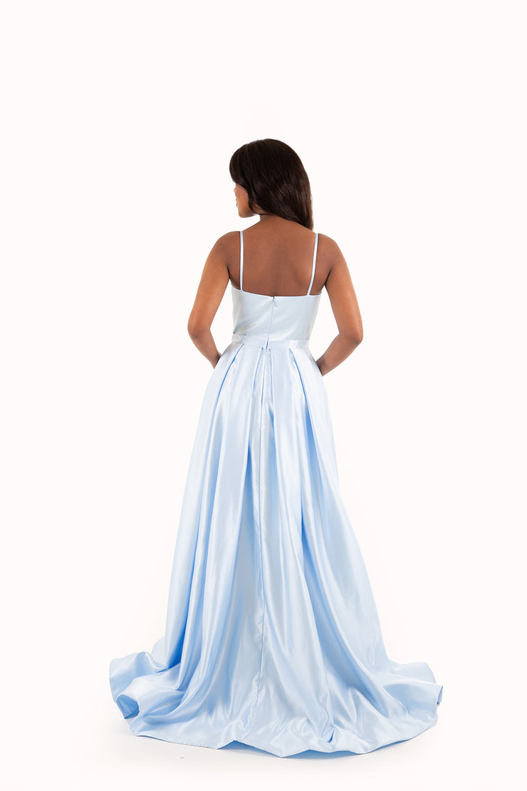 'PIPER' Round Strap Pleated Satin Empire | Baby Blue