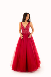 'DAUPHINE' Beaded Lace Applique Tulle Ball Gown | Wine Red
