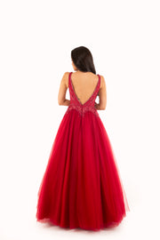 'DAUPHINE' Beaded Lace Applique Tulle Ball Gown | Wine Red