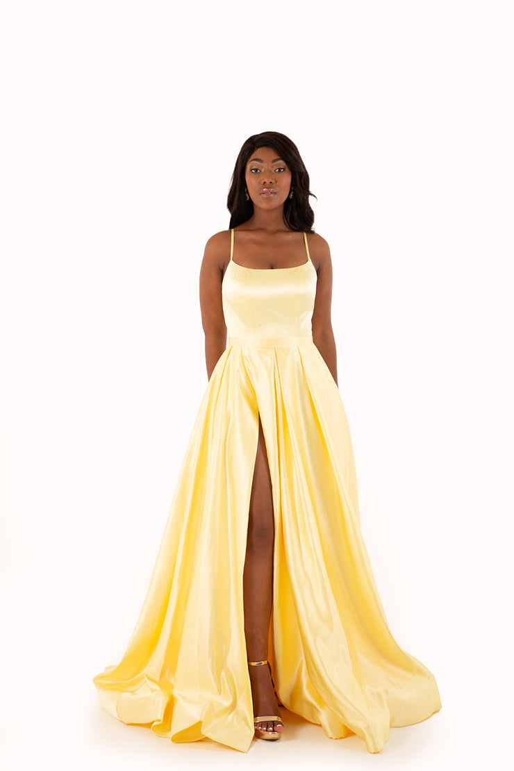 'PIPER' Round Strap Pleated Satin Empire | Yellow