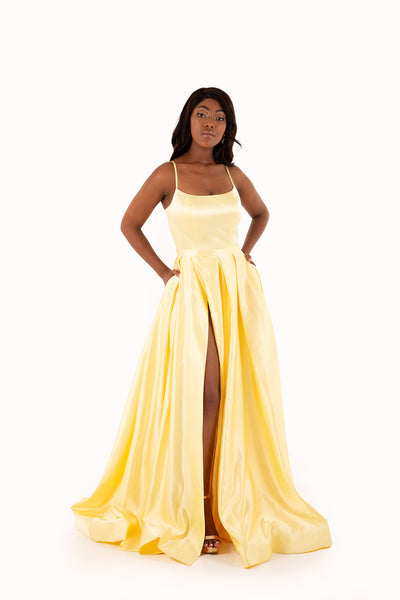 'PIPER' Round Strap Pleated Satin Empire | Yellow