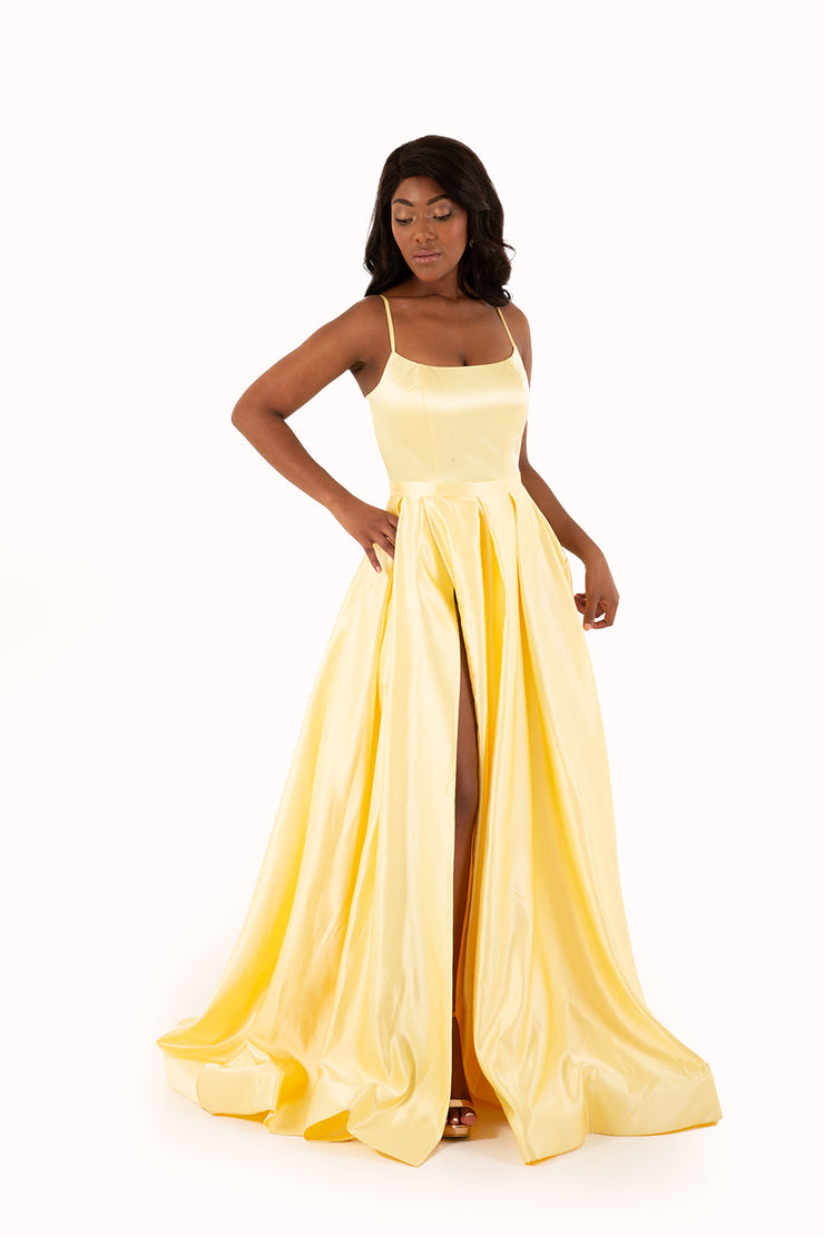 'PIPER' Round Strap Pleated Satin Empire | Yellow