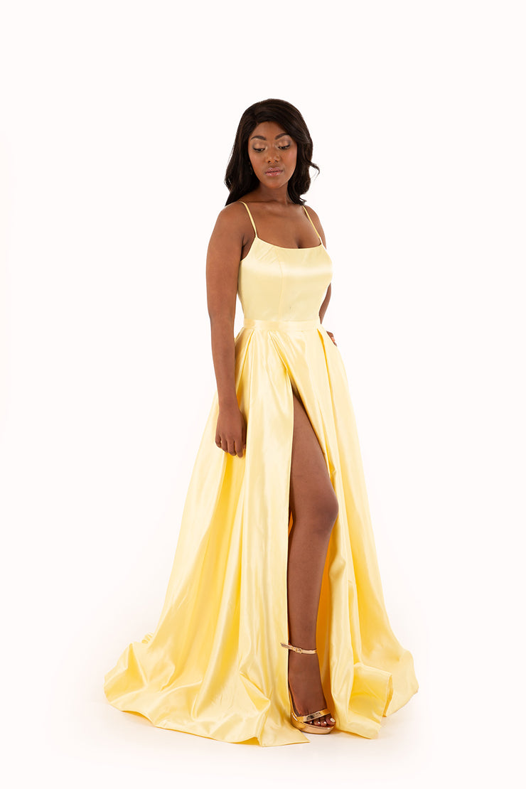 'PIPER' Round Strap Pleated Satin Empire | Yellow