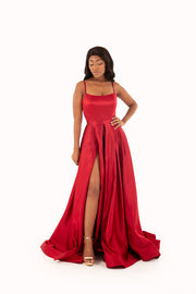 'PIPER' Round Strap Pleated Satin Empire | Deep Red