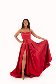 'PIPER' Round Strap Pleated Satin Empire | Deep Red